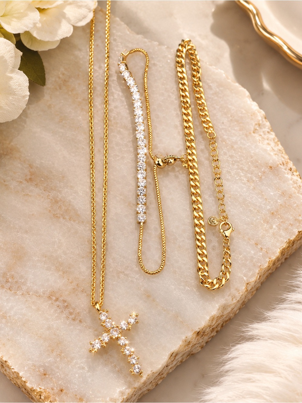Gold Cubic Zirconia Cross Necklace Set
